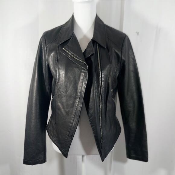 LINEA! RICH BLACK GENUINE LEATHER & KNIT ZIPPER FRONT JACKET, BLAZER! SZ 18W - Picture 3 of 15